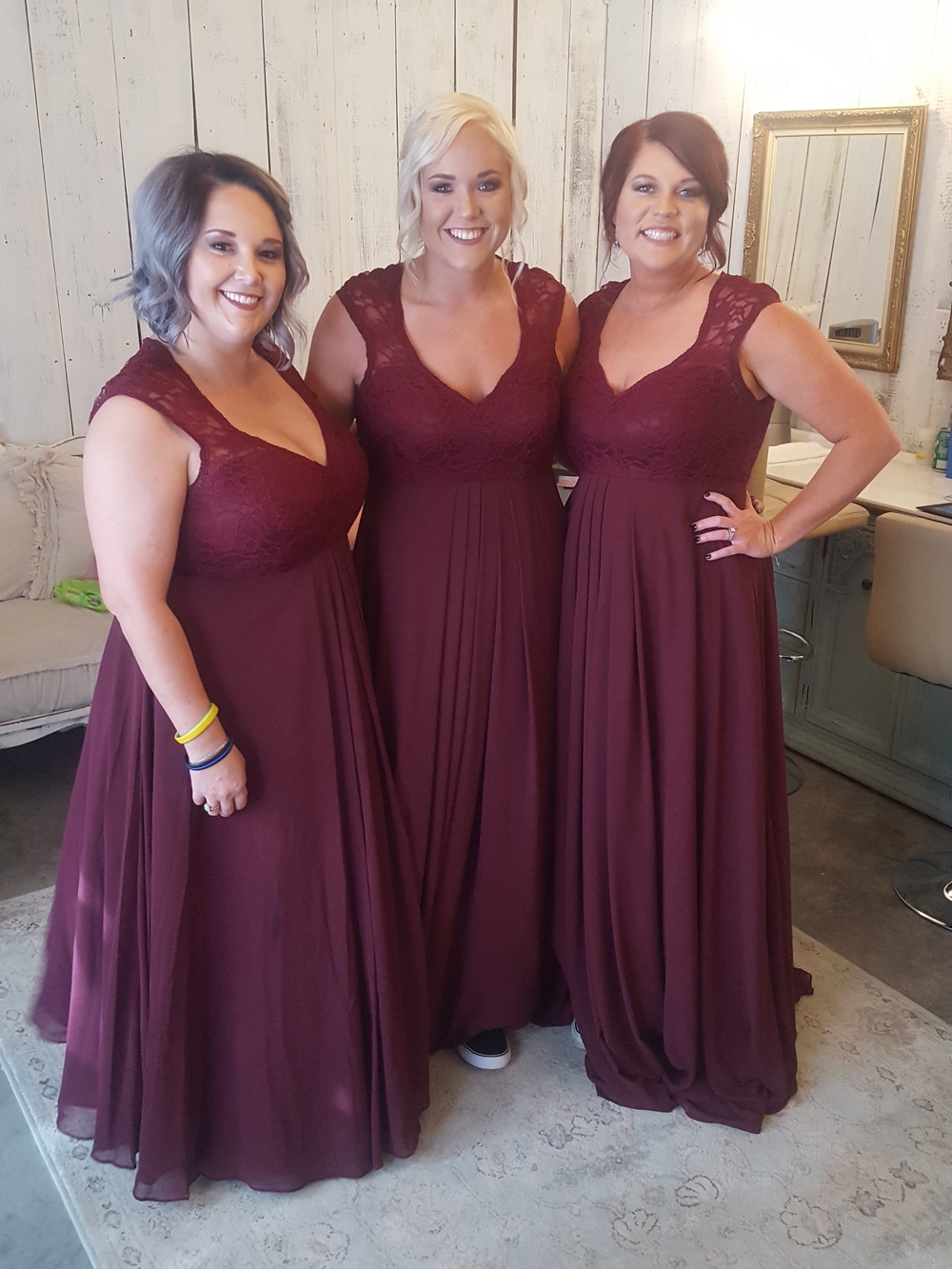 Morilee Sleeveless Lace Bodice Maxi Gown in Burgundy